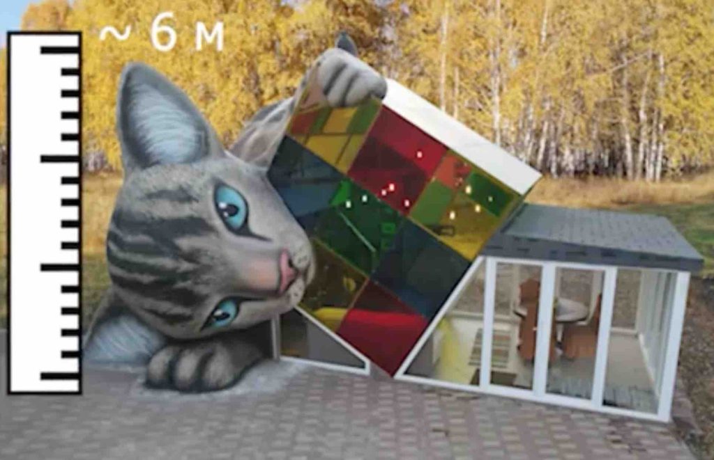 Customer-built sculptural cat-shaped structure made with construction 3D printing