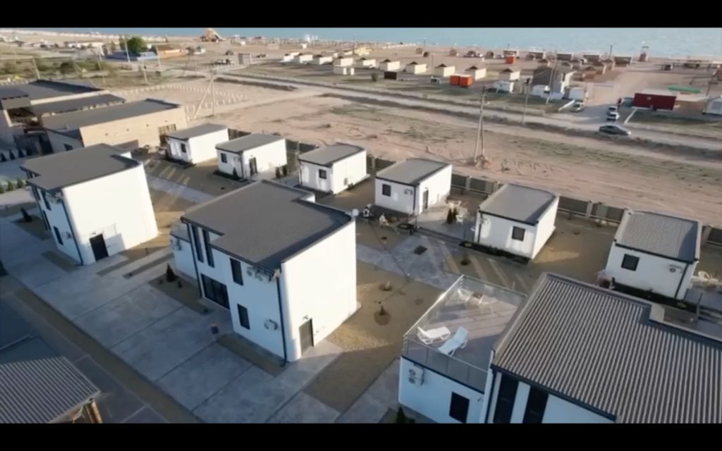 Aerial view of a customer-built residential community using construction 3D printing